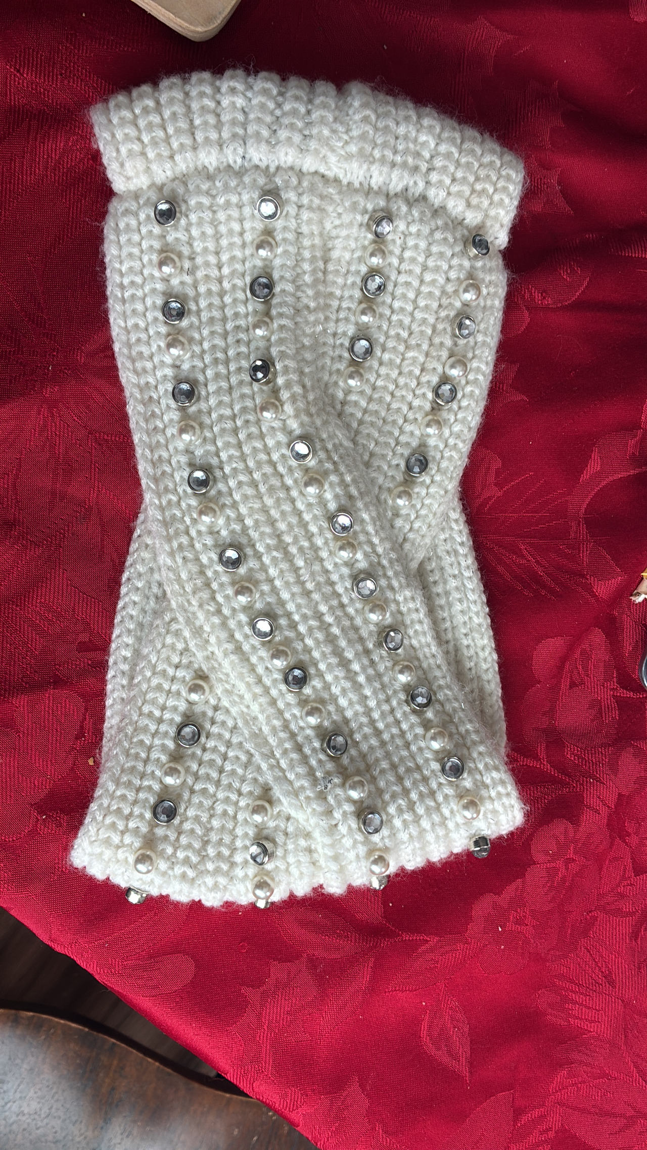 Knit head/ear Warmer with Pearls and Rhinestones