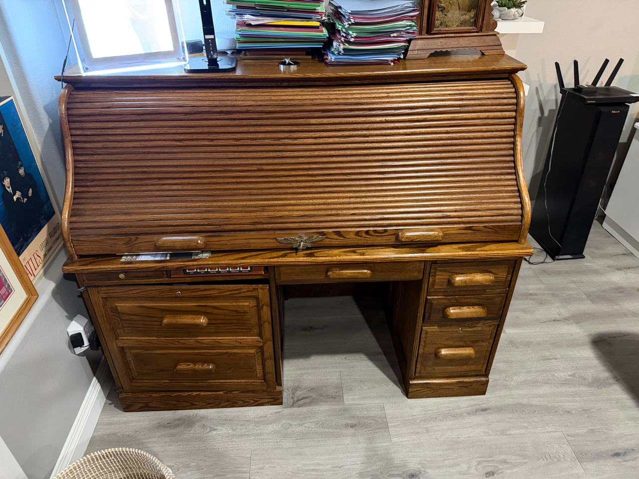 Solid Oak Roll Top Computer Desk Large!