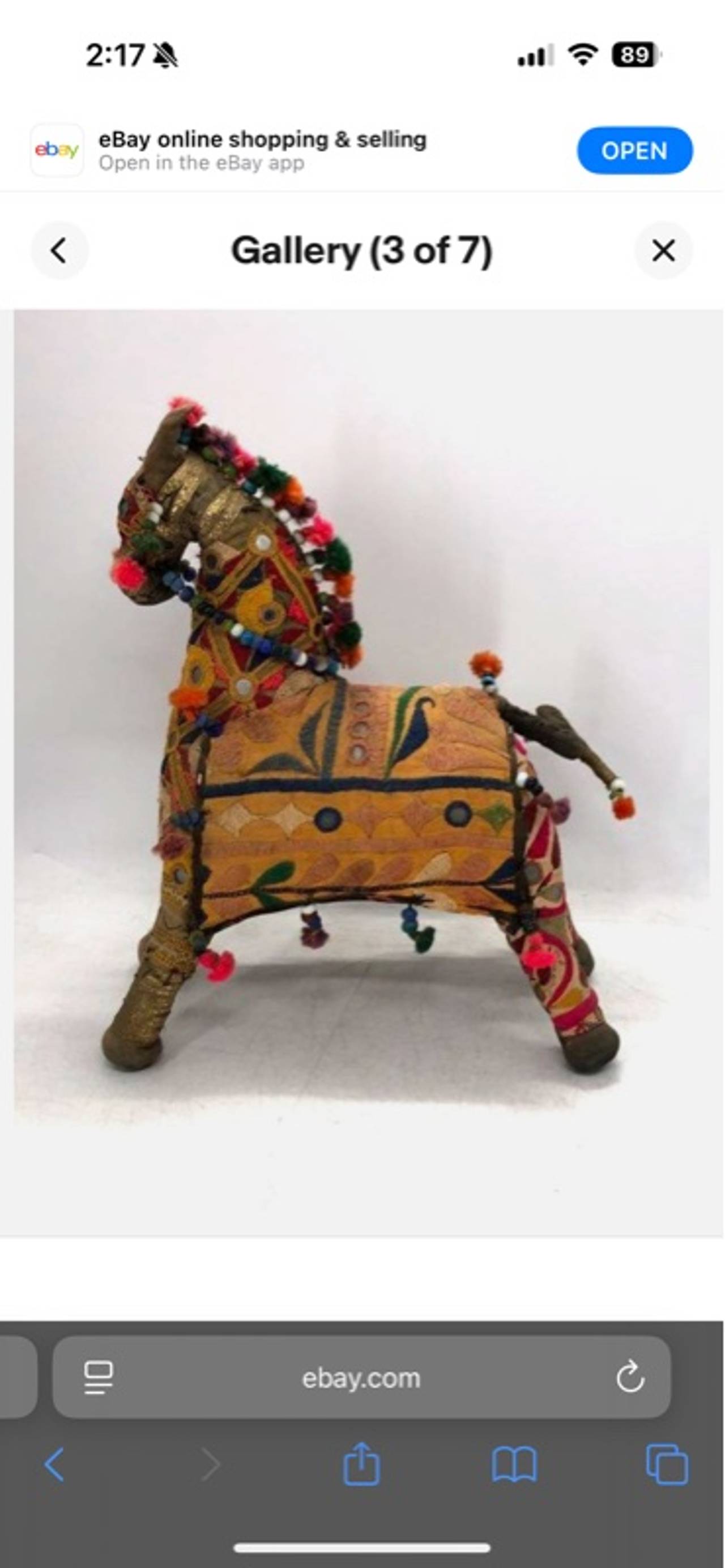 Indian Rajasthani Multicolor Embroidered Fabric Horse