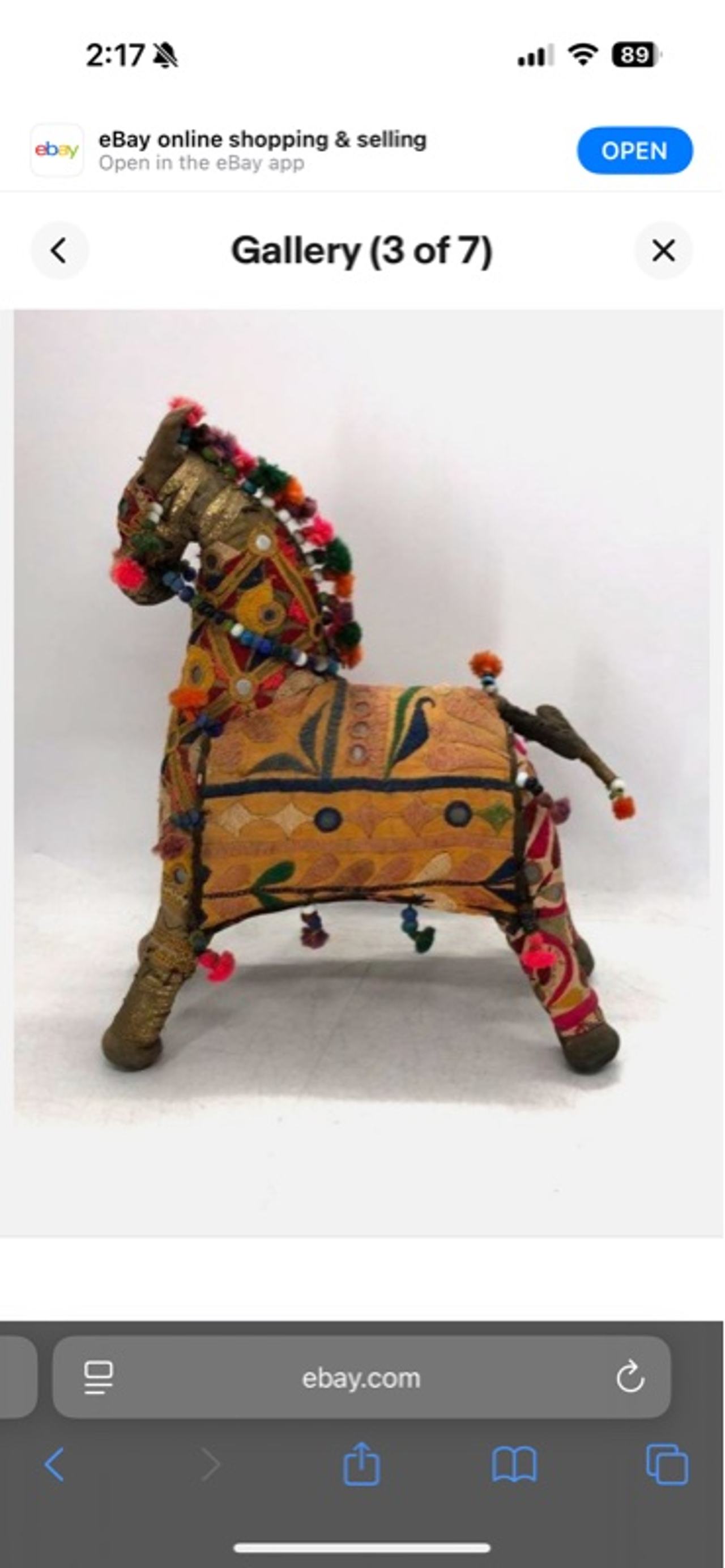 Indian Rajasthani Multicolor Embroidered Fabric Horse