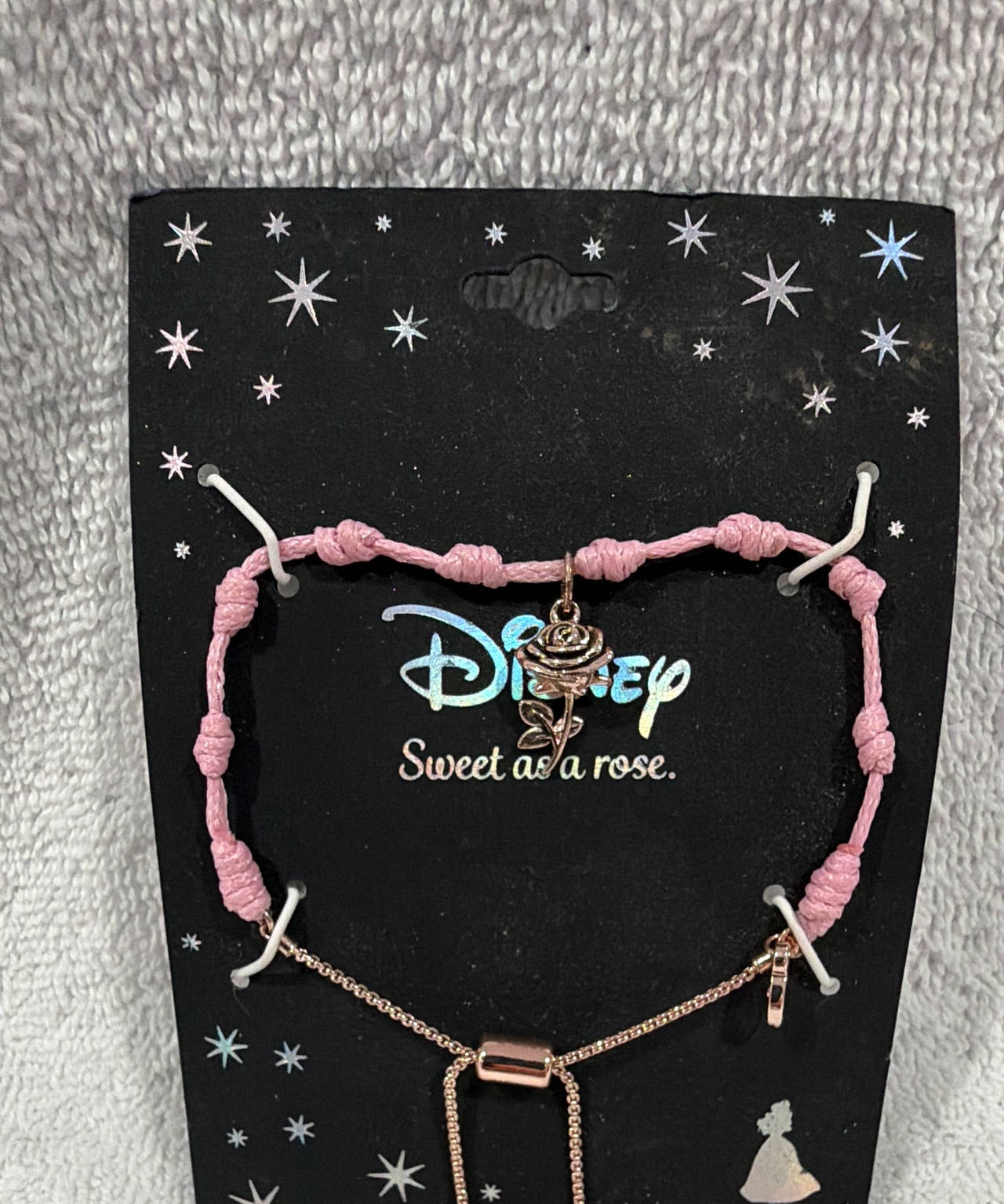 Disney Beauty and the Beast Rose Cord Slider Bracelet Rose Gd