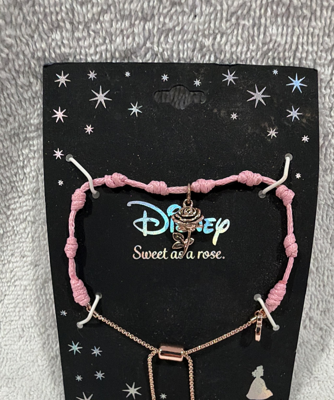 Disney Beauty and the Beast Rose Cord Slider Bracelet Rose Gd