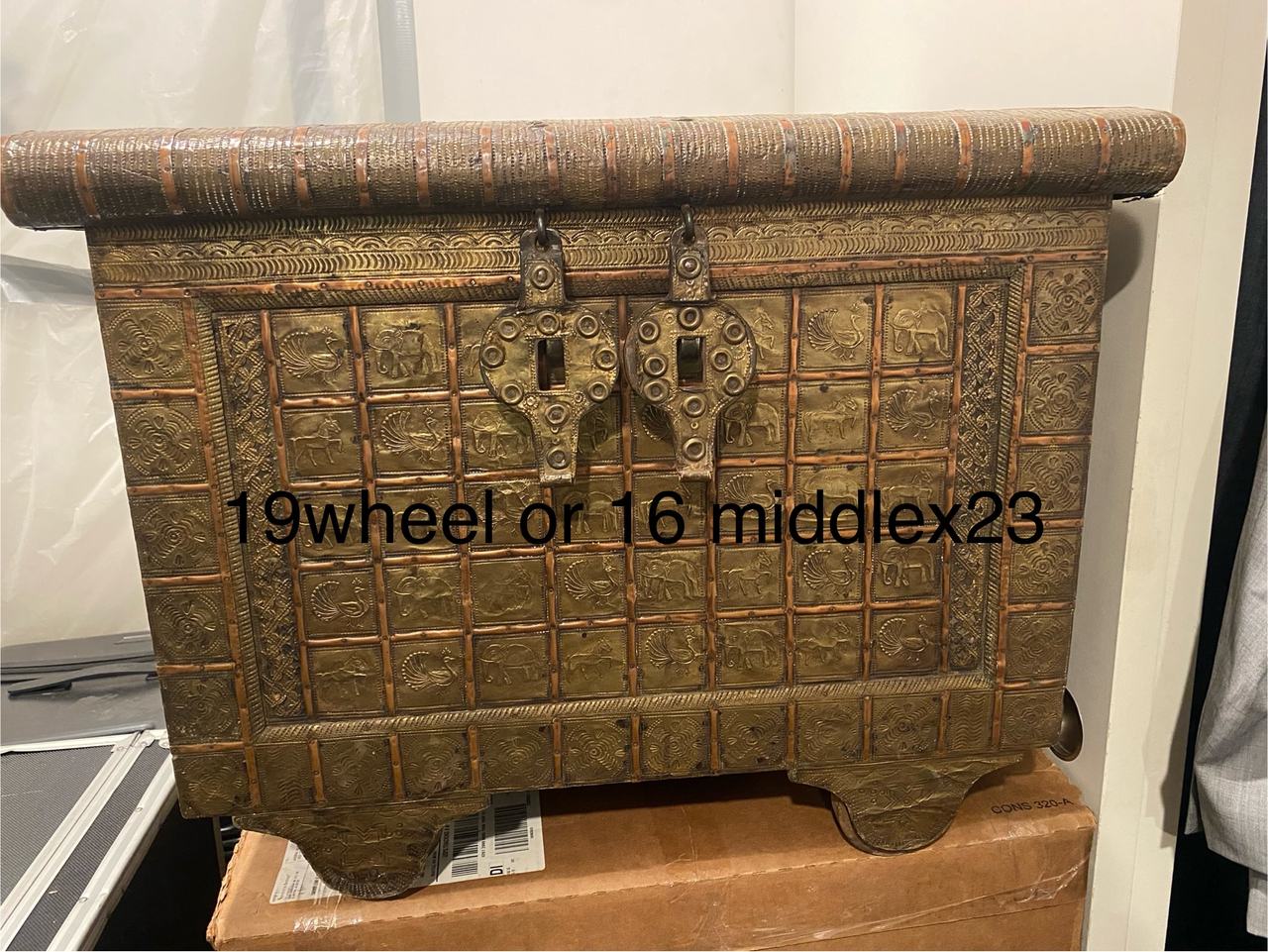 Vintage Indian Brass Embossed Dowry Chest (Pitara)