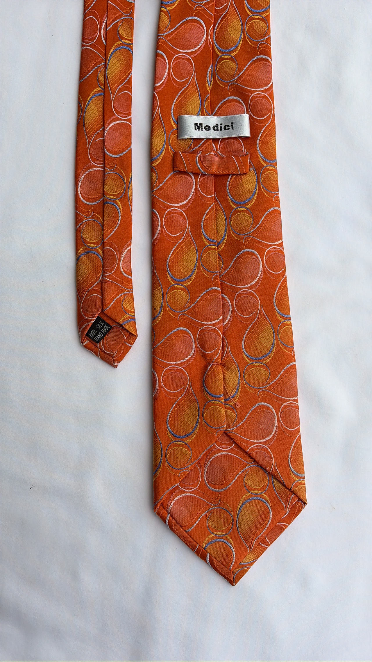Medici Silk Handmade Tie Orange Paisley Swirl