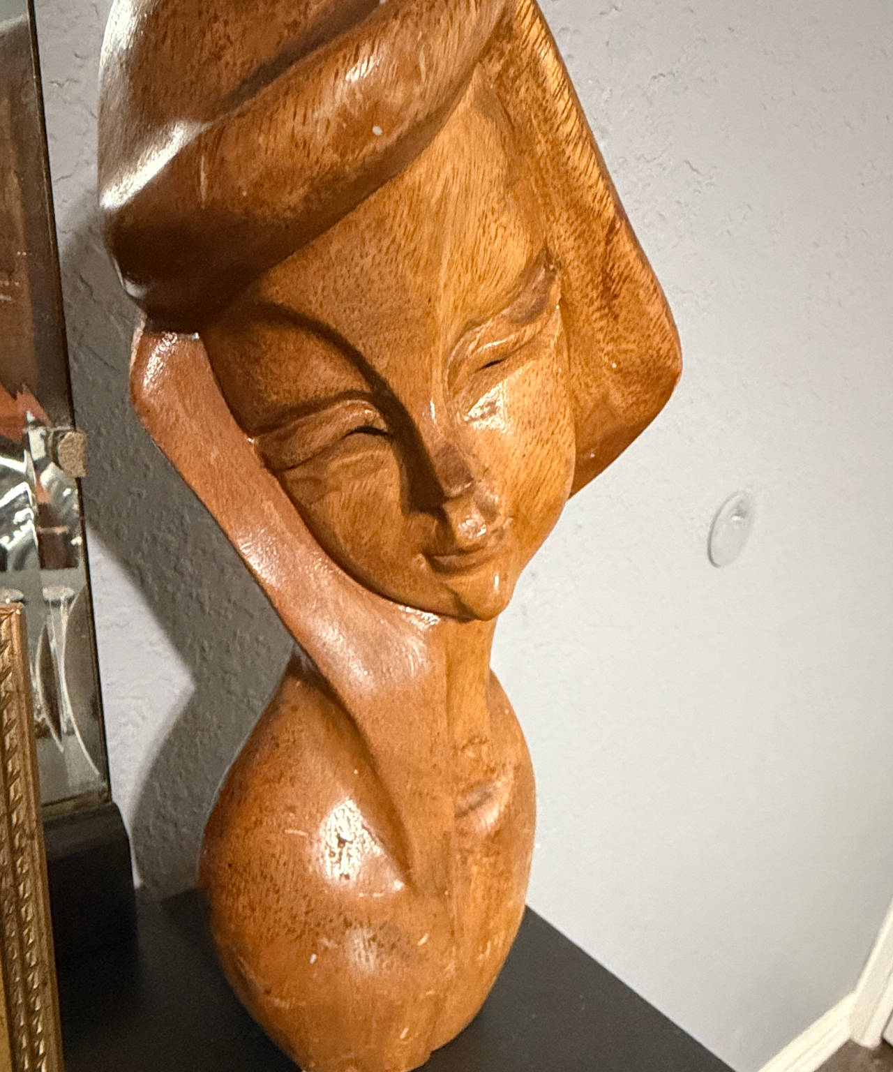 Vintage Hand Carved Wood Woman Bust Sculpture
