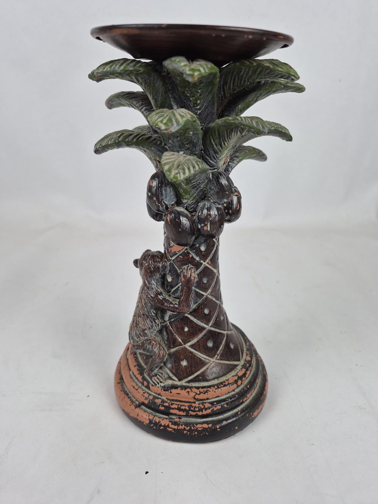 Tropical Palm Tree Monkey Pillar Candle Holder