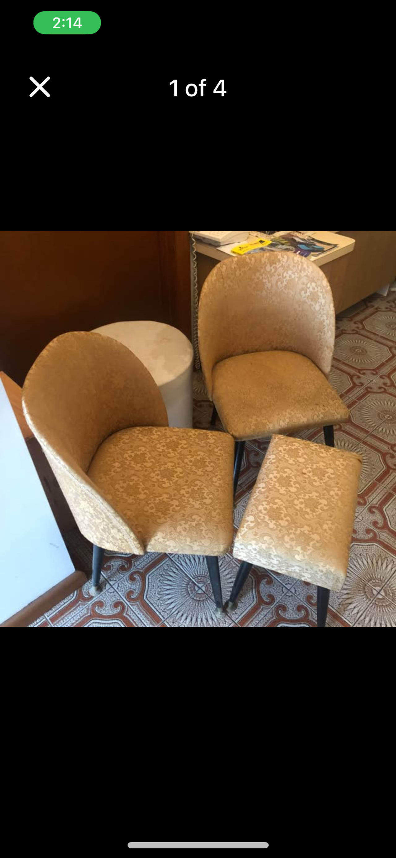 Vintage Upholstered Chairs and Ottoman Set