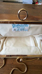 Gabrielle Ivory Beaded Evening Clutch Vintage Gold Chain Top - Image 2
