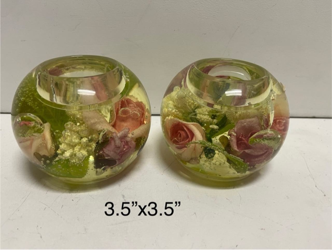 Floral Resin Tea Light Candle Holder in Glass Bowl