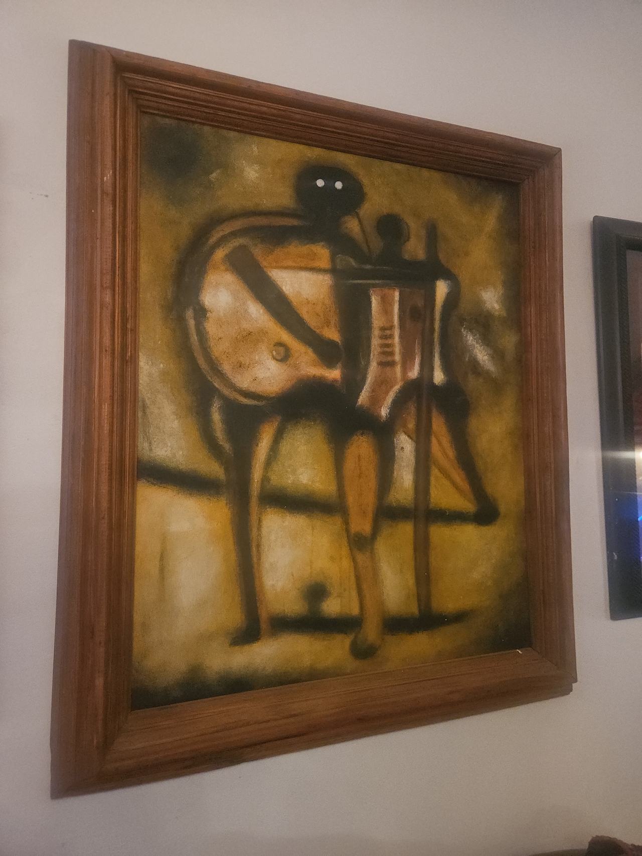 Vintage Mid Century Velvet Painting of a Musician