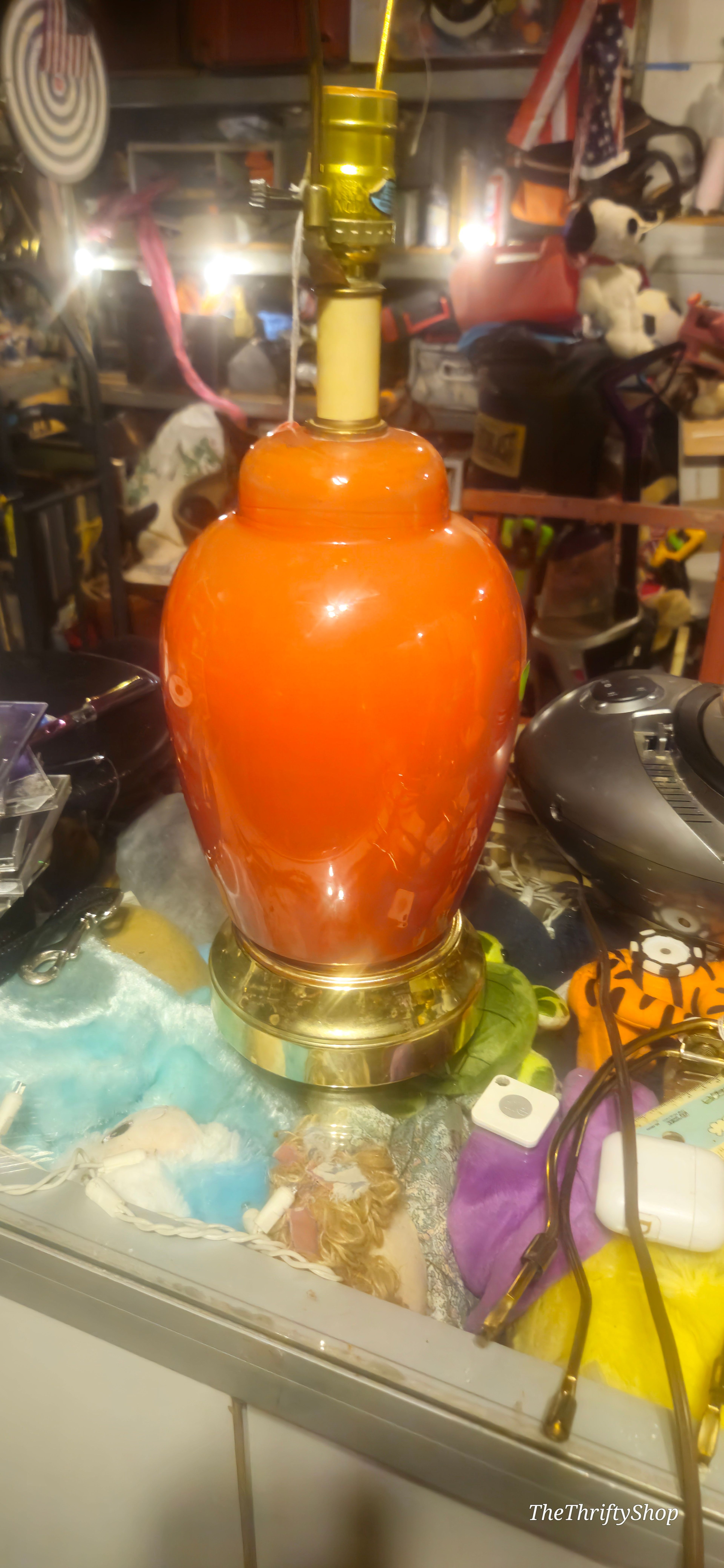 Vintage Orange Glass Ginger Jar Lamp