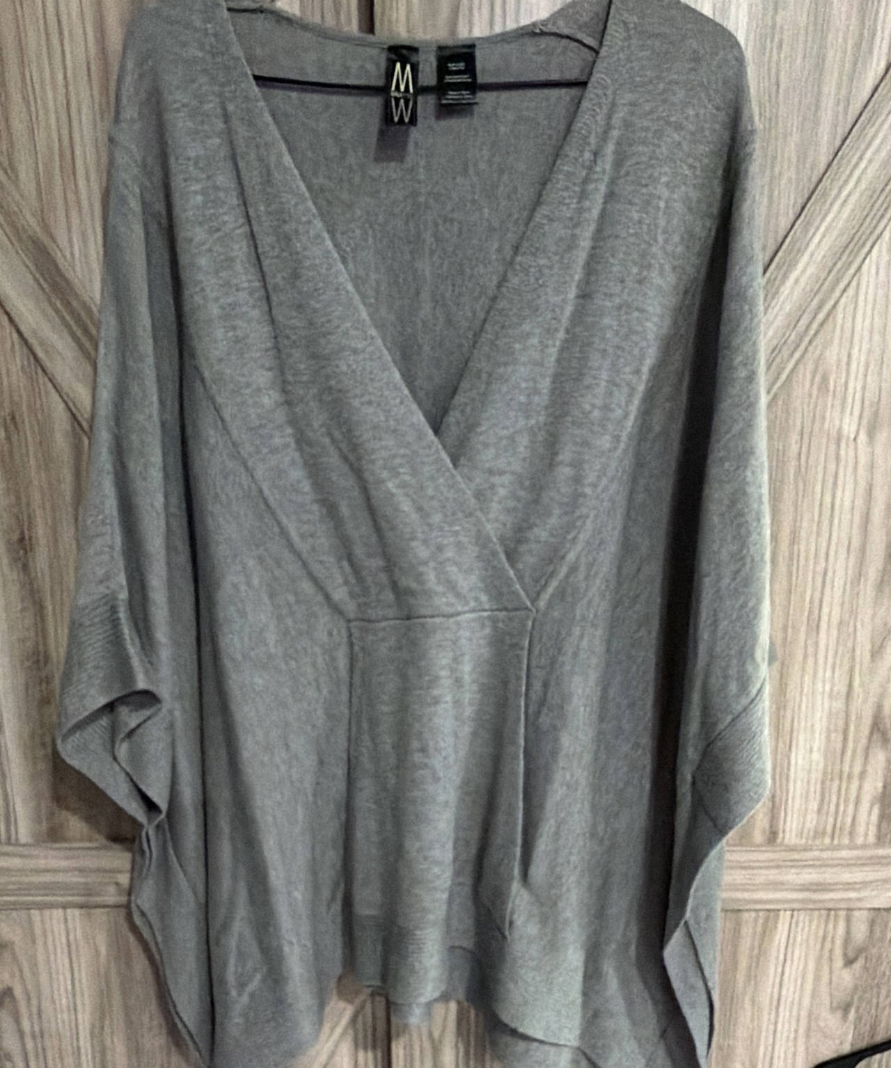 Grey MarlaWynne V-Neck Knit Poncho Top OSFM comfy business lounge