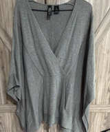 Grey MarlaWynne V-Neck Knit Poncho Top OSFM comfy business lounge - Image 1