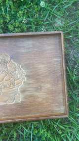 Vintage Wooden Serving Tray with Fruit Etching - Image 4