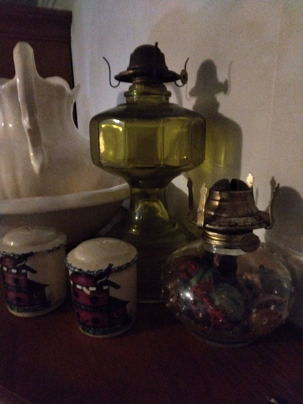 Vintage Amber Glass Oil Lamp