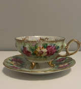 Vintage Footed Floral Teacup and Saucer Set - Image 1