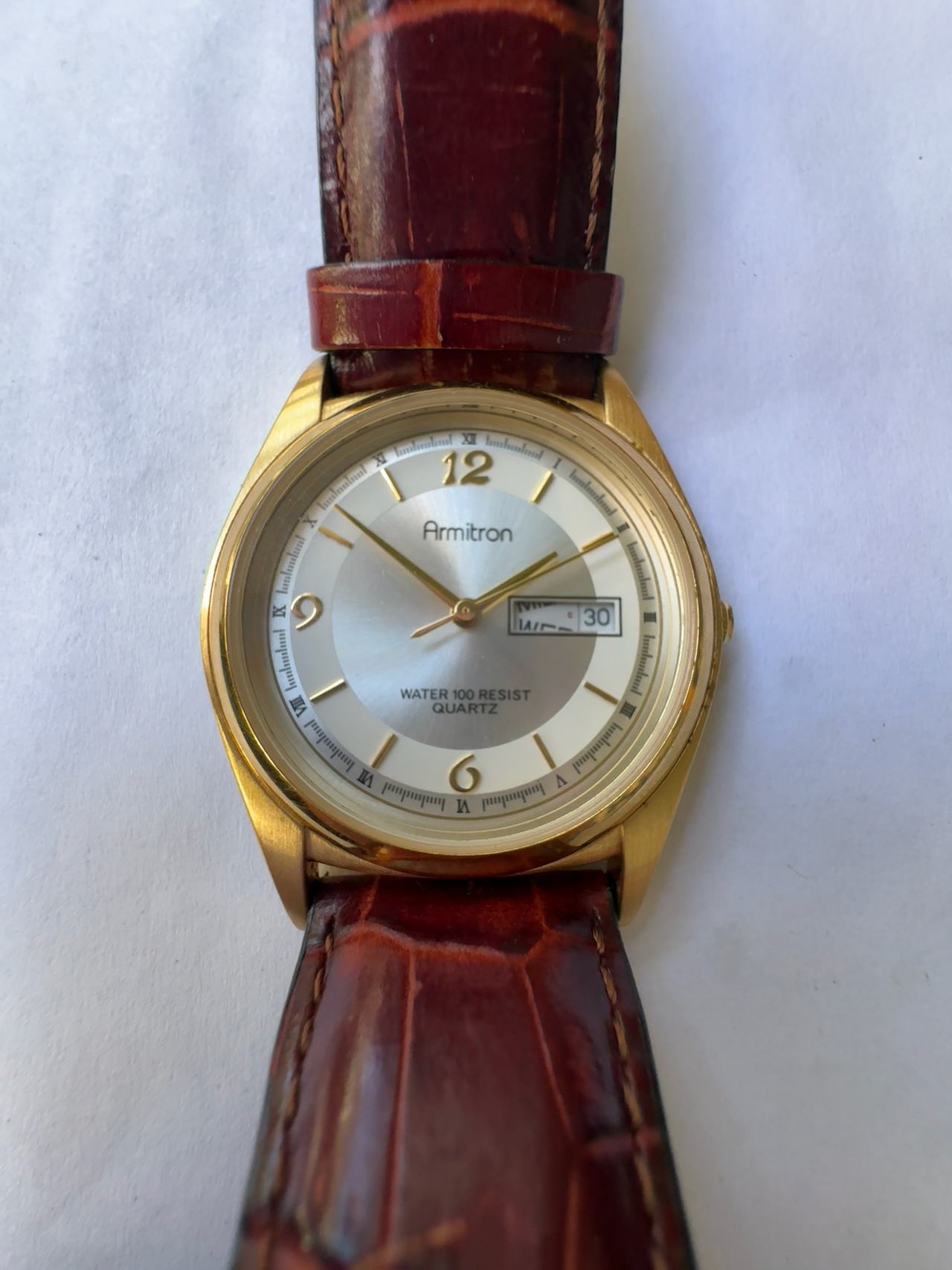 Armitron Men's Two-Tone Day/Date Watch with Brown Leather Strap
