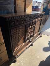 Vintage Spanish Style Carved Wood Home Bar with Tile Top - Image 3