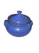 Cobalt Blue Ceramic Bean Pot with Lid - Image 3