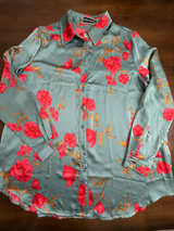 PrettyLittleThing Floral Satin Button Up Shirt SIZE 6 - Image 1