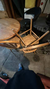Round Oak Dining Table with Chairs - Image 2