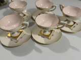 Vintage Porcelain Demitasse Espresso Cups & Saucers Set of 5 Gold Trim Floral Pi - Image 6
