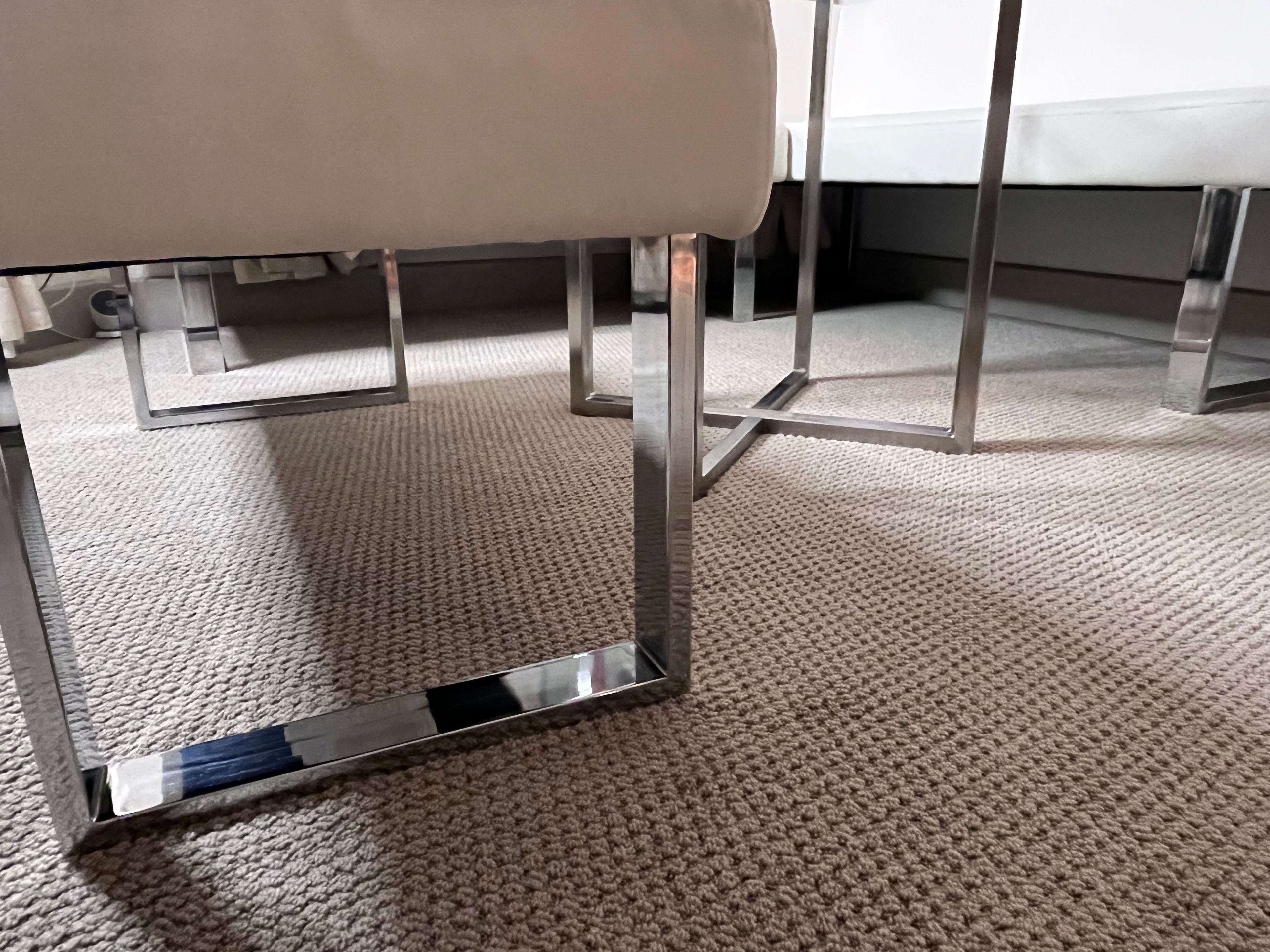 Armen Living Amanda Faux Leather Corner Bench off white dinning booth with glass - Image 7