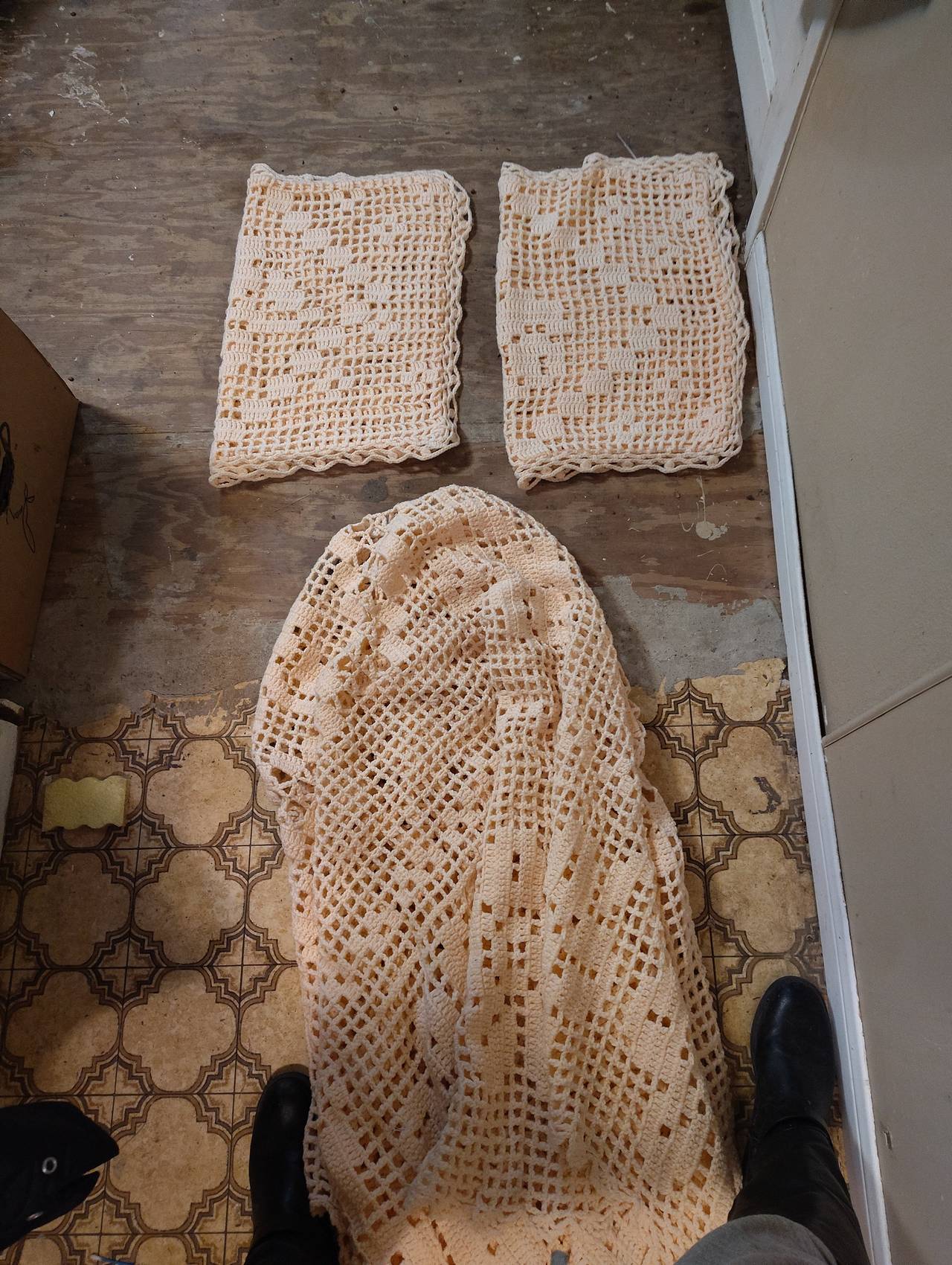 Vintage Handmade Crochet Blanket and Pillow Cover Set