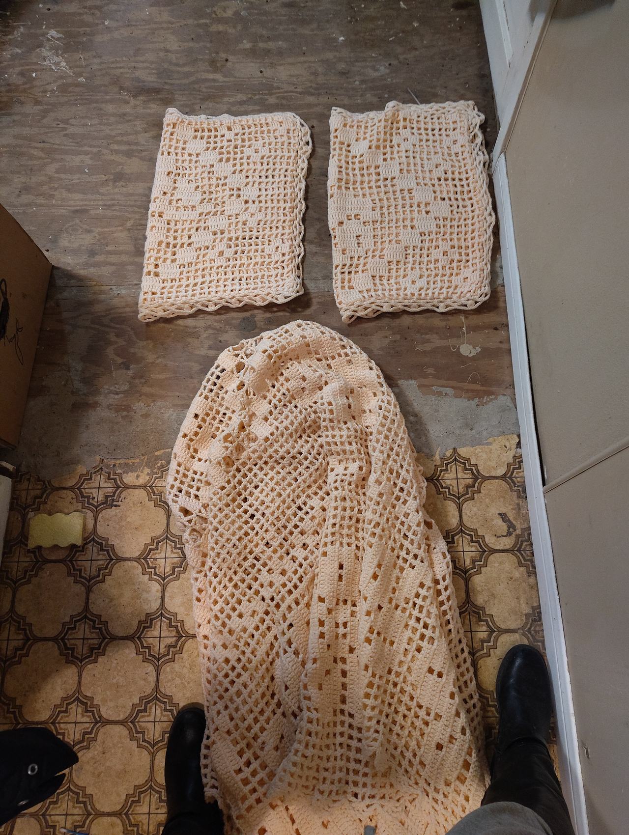 Vintage Handmade Crochet Blanket and Pillow Cover Set
