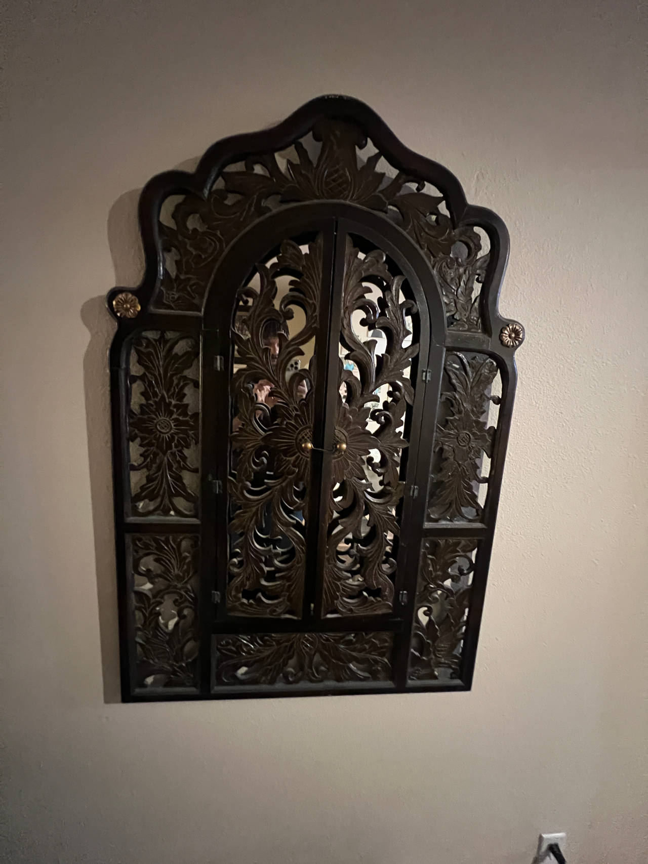 Hand-Carved Wooden Wall Mirror with Shutter Doors