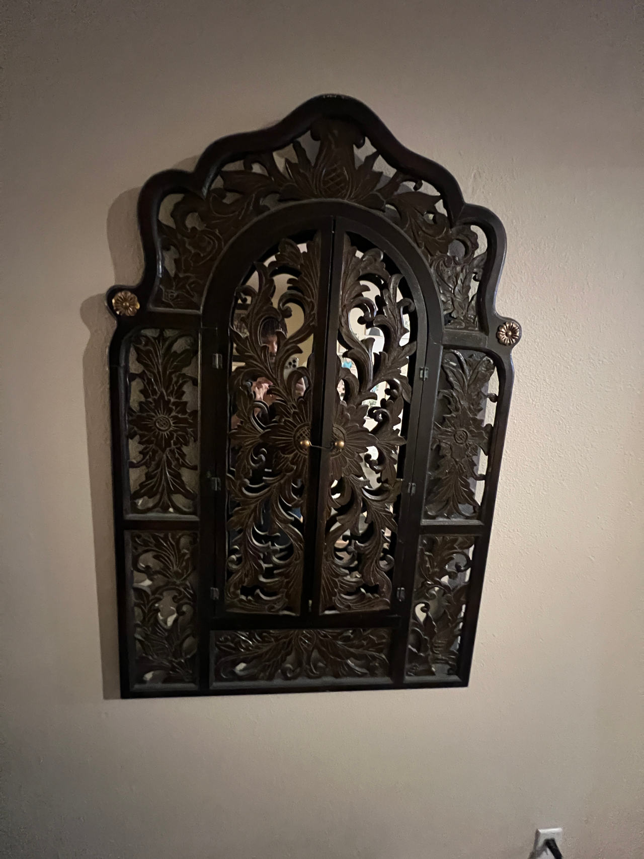 Hand-Carved Wooden Wall Mirror with Shutter Doors