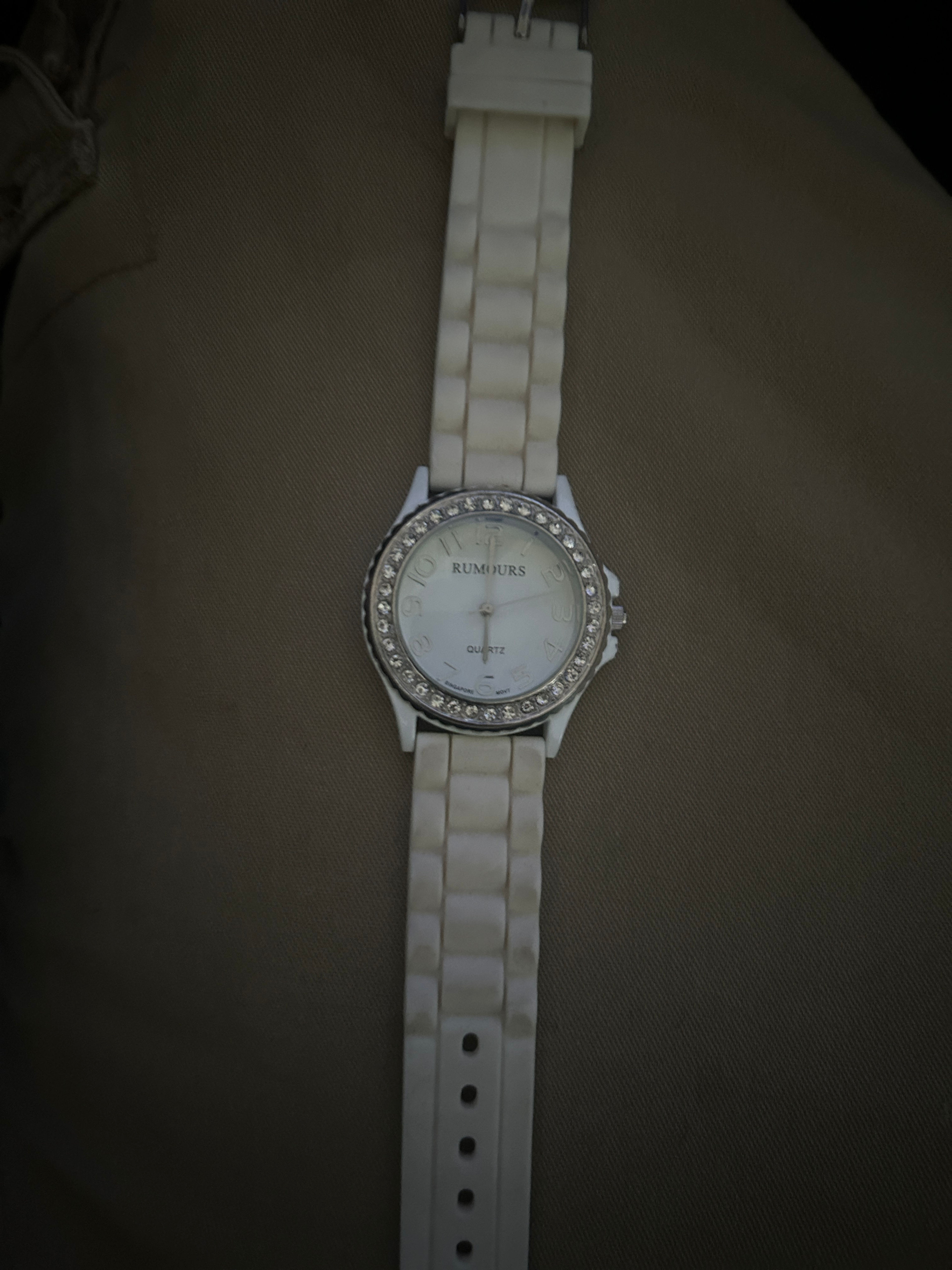 Rumours White Silicone Rhinestone Quartz Watch