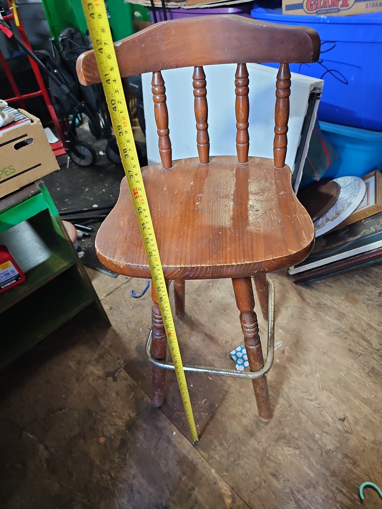 Vintage Wooden Swivel Bar Stool