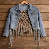 Thrill Jeans Macrame Back Denim Jacket Women's sz 2X - Image 2