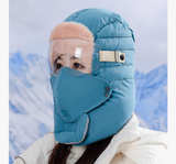 Blue Hat with Mask Goggles, Waterproof Fleece Lined Hood,Winter Full Cover Hats - Image 2