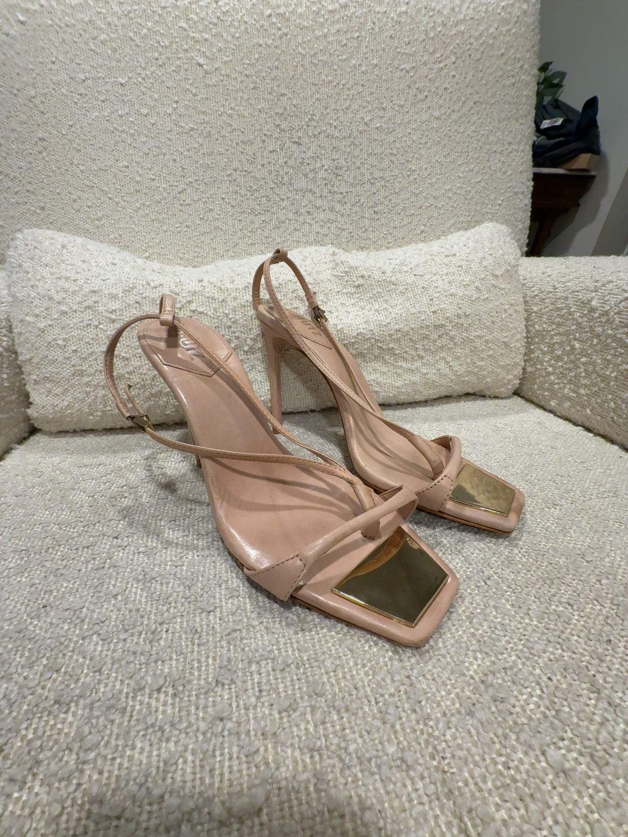 Schutz Vikki Nude Leather Ankle Tie High Heel Sandals: 8.5B