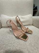 Schutz Vikki Nude Leather Ankle Tie High Heel Sandals: 8.5B - Image 1