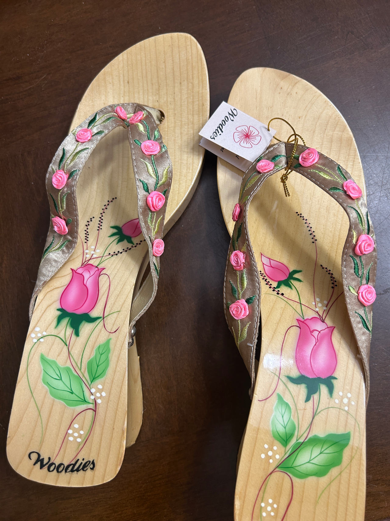 Woodies Floral Hand Painted Wood Platform Sandals