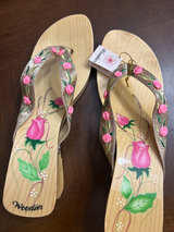 Woodies Floral Hand Painted Wood Platform Sandals - Image 1