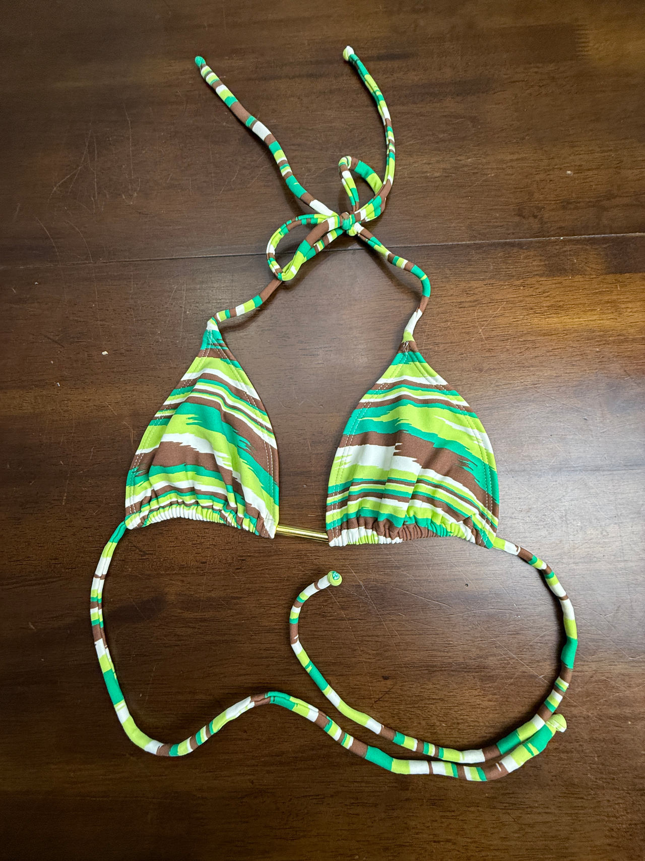 VIX by Paula Hermanny Green and Brown Striped Triangle Bikini Top Medium