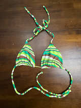 VIX by Paula Hermanny Green and Brown Striped Triangle Bikini Top Medium - Image 1