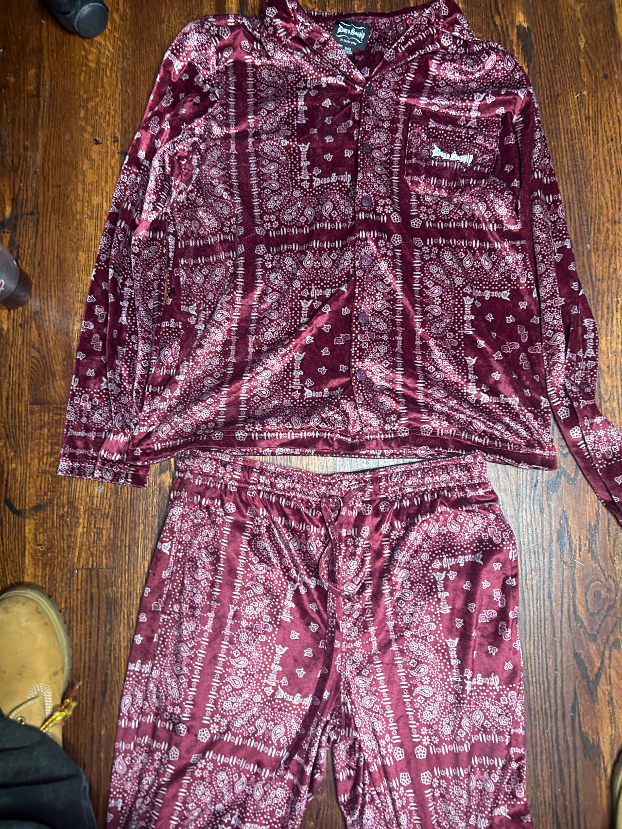Dogg Supply x Burgundy 2 piece Pajama Set