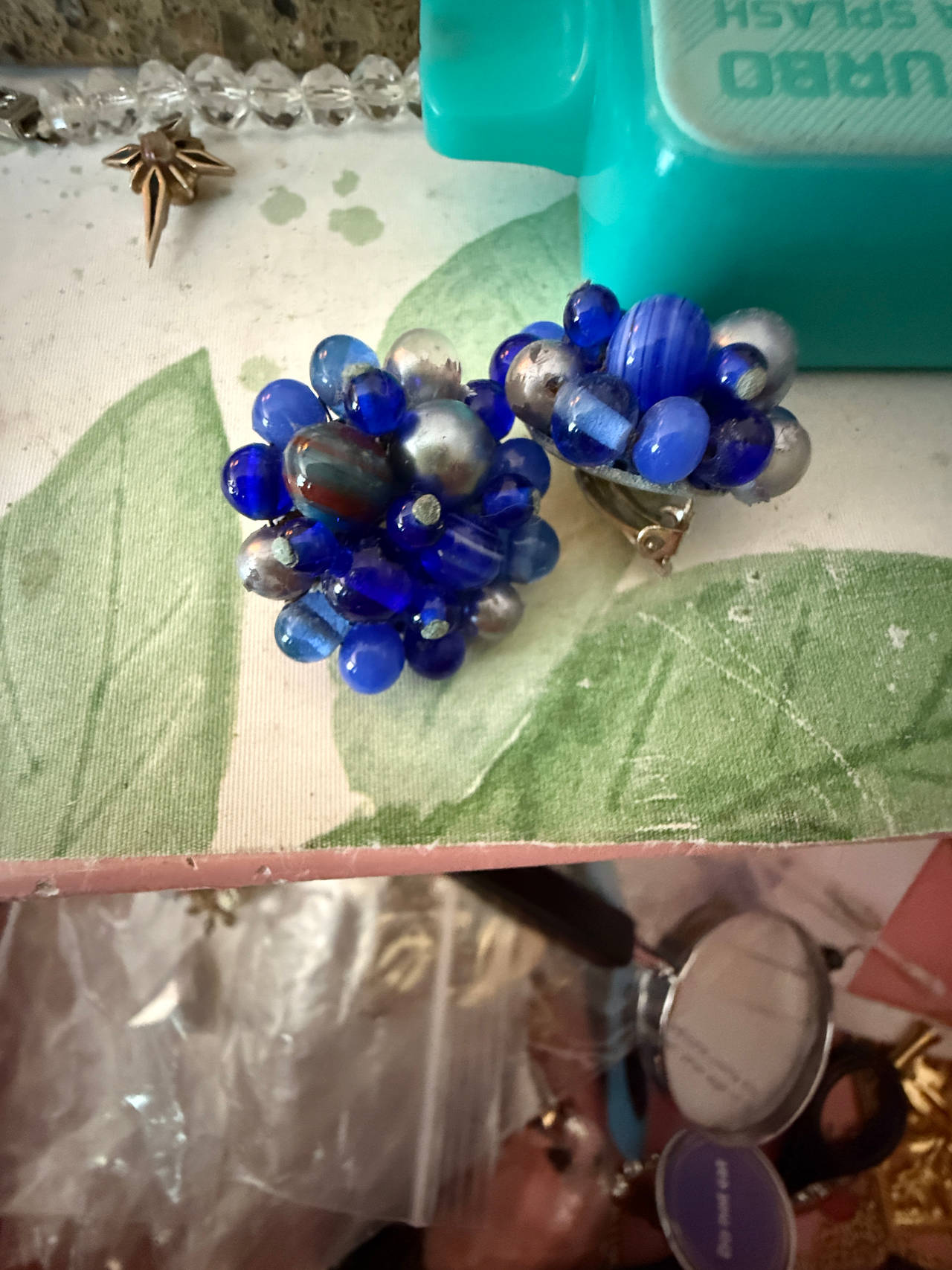 Vintage Beaded Cluster Clip-On Earrings Japan
