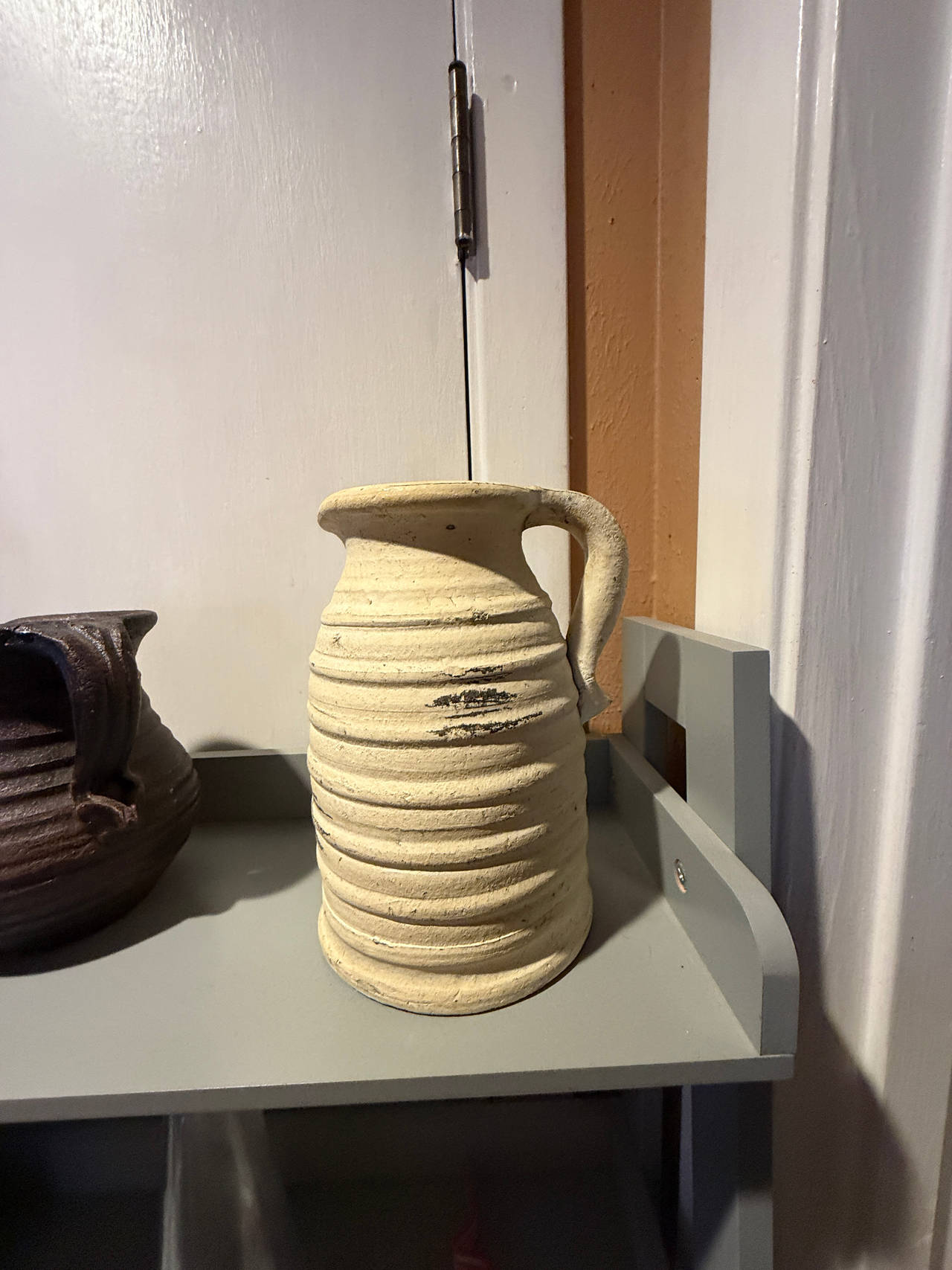 Ribbed Ceramic Pitcher Vase