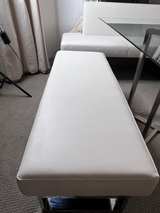 Armen Living Amanda Faux Leather Corner Bench off white dinning booth with glass - Image 8