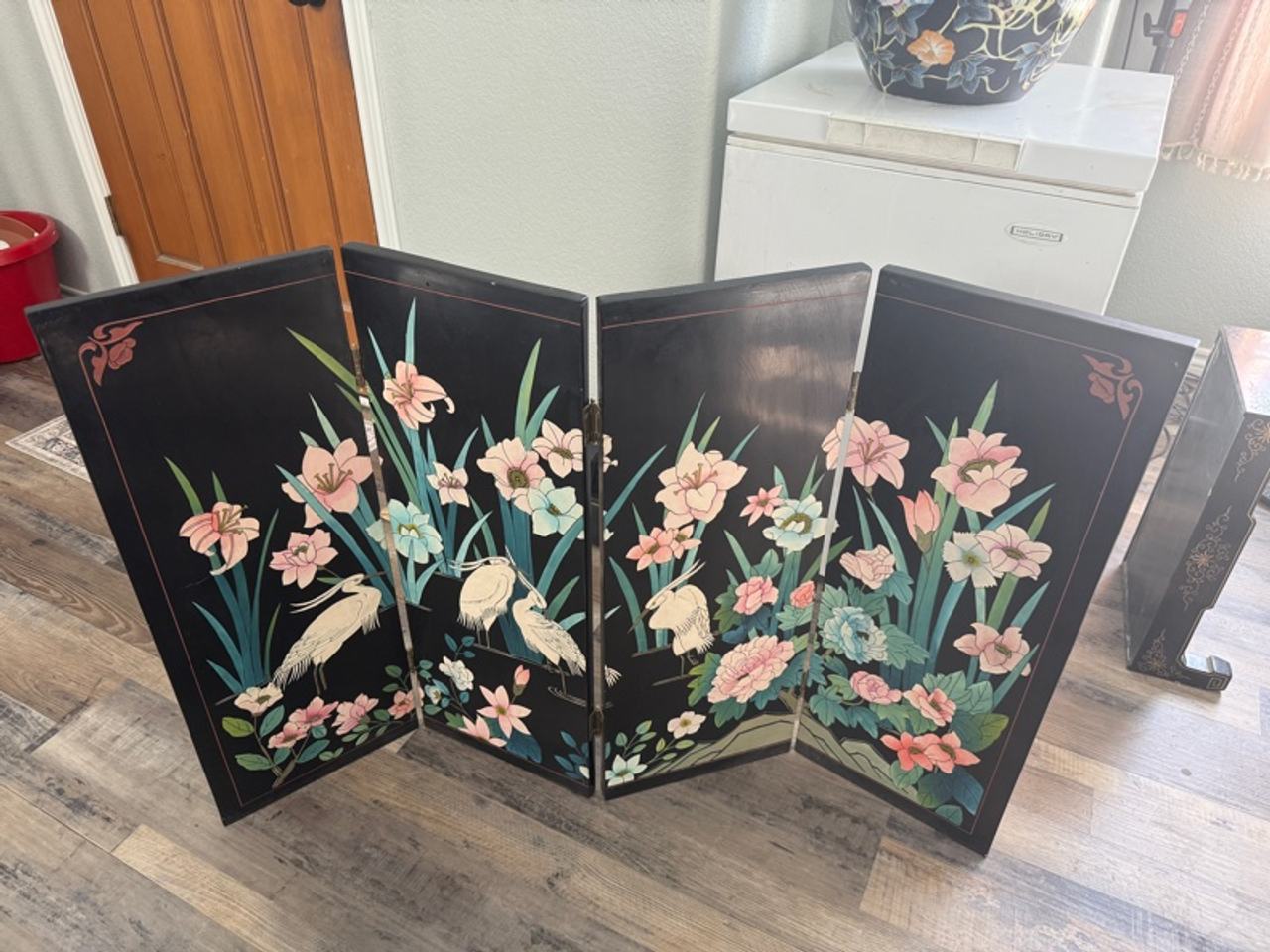 Chinese Coromandel Four-Panel Folding Screen – Black Lacquer