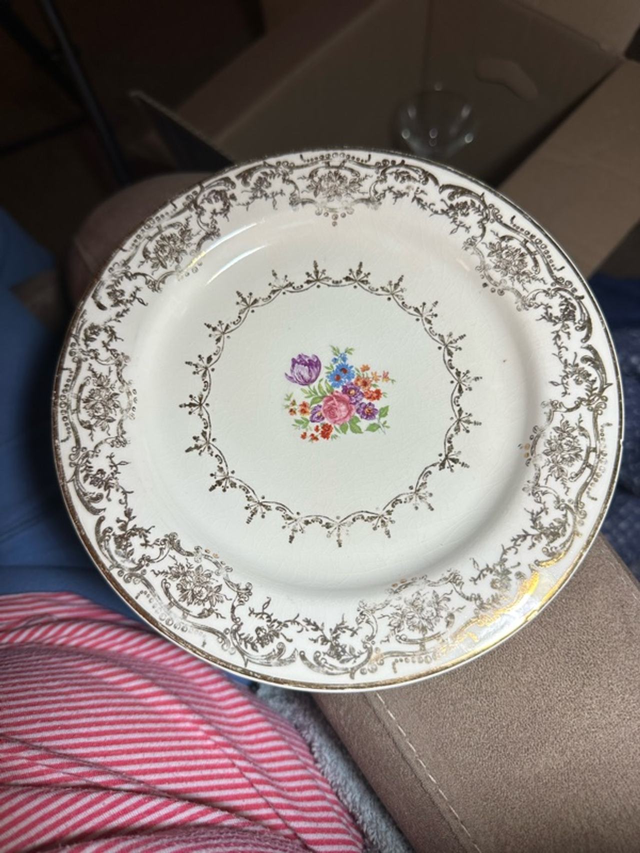 Vintage French Saxon Gold Ornament Saucers Set of 4