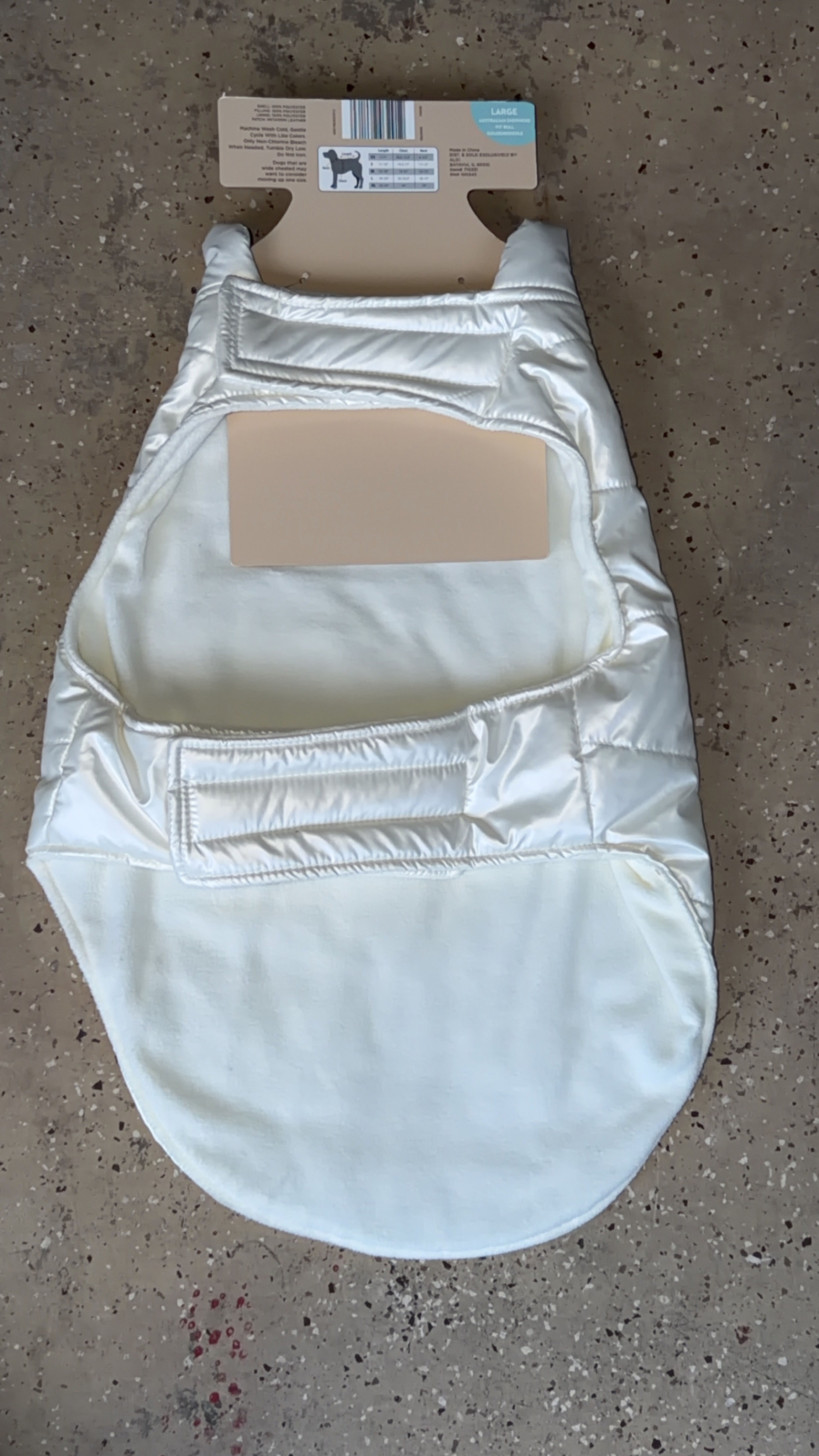 Brand New White Metallic Quilted Puffer Dog Vest- size Large