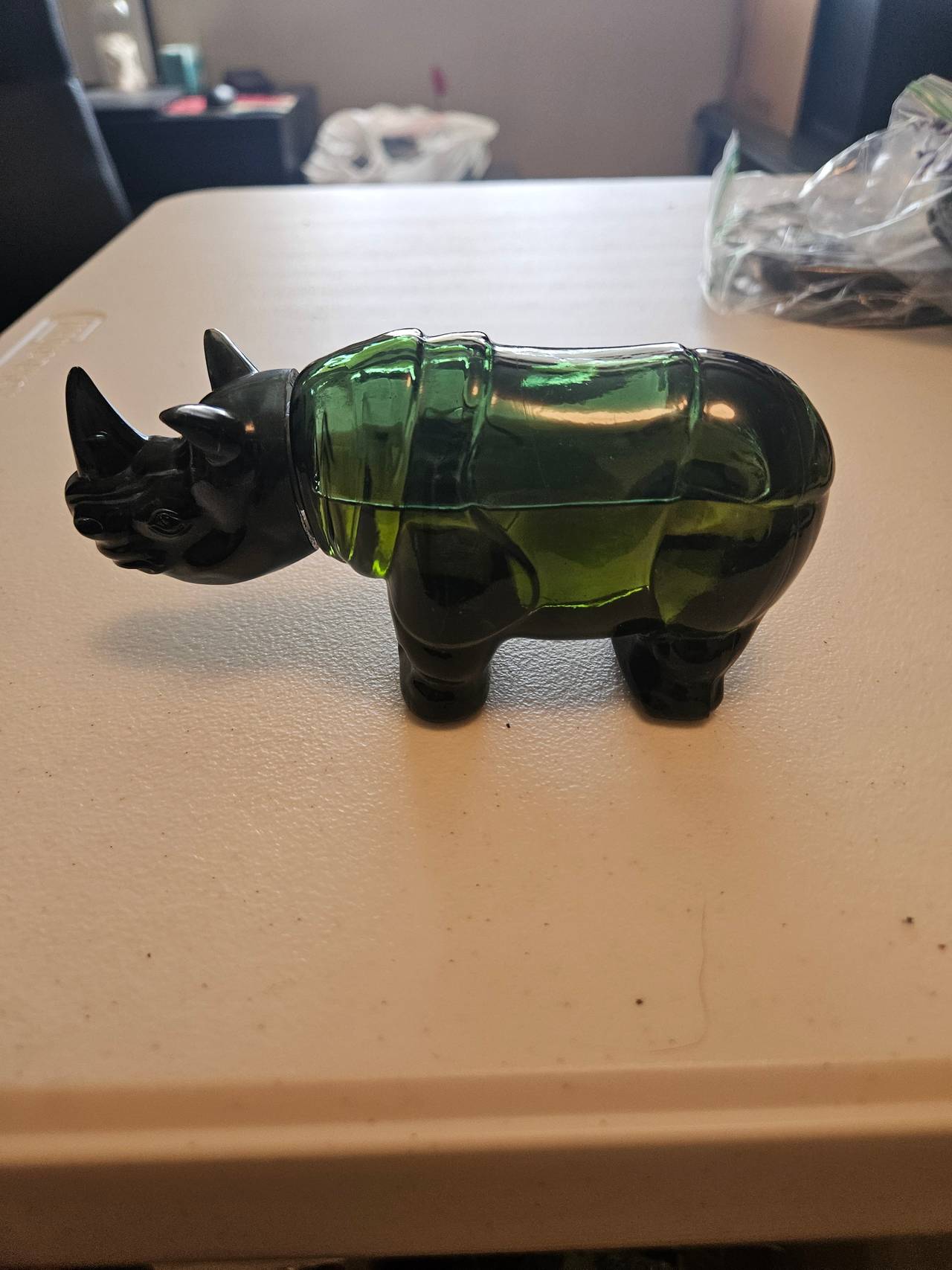 Avon Vintage Green Glass Rhinoceros Decanter