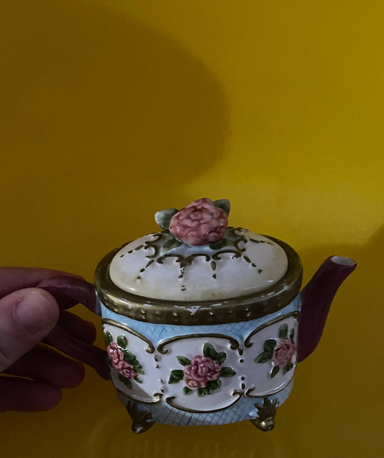 Vintage Style Miniature Porcelain Rose Teapot